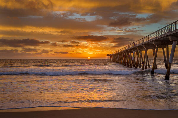Sunset Poster featuring the photograph Hermosa Beach Pier Sunset by Daniel Solomon