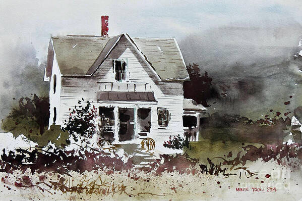 A Two Story White House In Minneapolis Poster featuring the painting Heyl House, Minneapolis, Kansas by Monte Toon