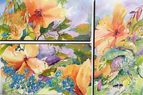 Watercolours Poster featuring the painting Hibiscus Triptych by John Nussbaum