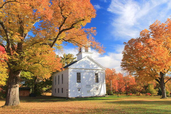 Autumn Poster featuring the photograph Historic New England Meetinghouse and Fall Foliage Ware Massachusetts by John Burk