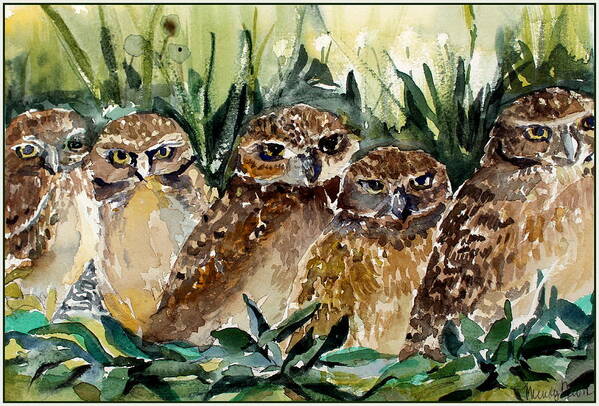 Owls Poster featuring the painting Hoo is Looking at Me? by Mindy Newman