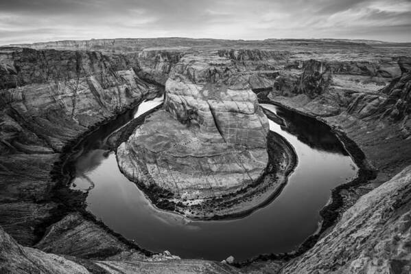 America Poster featuring the photograph Horseshoe Bend Morning - Page Arizona Black and White by Gregory Ballos