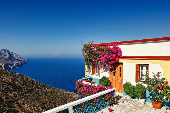 House Poster featuring the photograph House of the village Olympos in Karpathos - Greece by Constantinos Iliopoulos