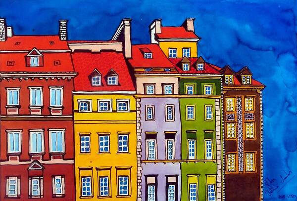 Houses Poster featuring the painting Houses in the Oldtown of Warsaw by Dora Hathazi Mendes