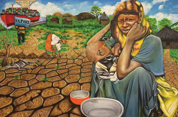 Africa Poster featuring the painting Hunger in the Land of Plenty by O Yemi Tubi