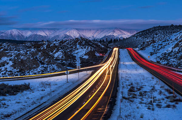 Night Poster featuring the photograph Hwy. 395 at Blue Hour by Cat Connor