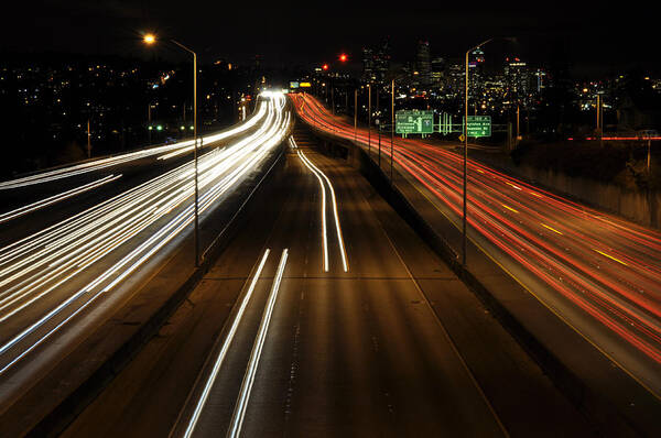 Night Poster featuring the photograph I-5 at Night 2 by Pelo Blanco Photo
