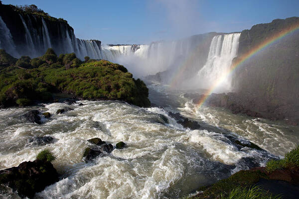 Iguassu Poster featuring the photograph Iguassu Falls with Rainbow by Aivar Mikko