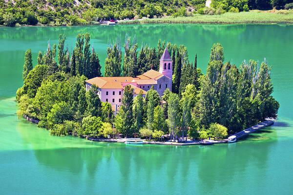 Monastery Poster featuring the photograph Island of Visovac monastery in Krka by Brch Photography