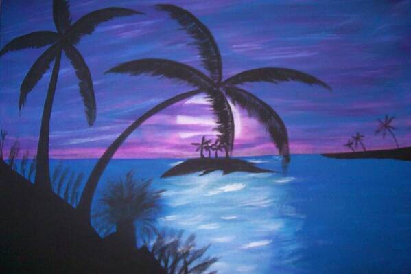 Purple Poster featuring the painting Island Sunset by Paula Ferguson