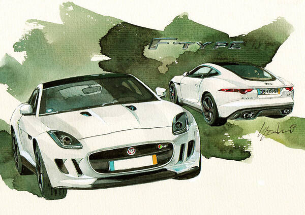 Jaguar Poster featuring the painting Jaguar Type F by Yoshiharu Miyakawa