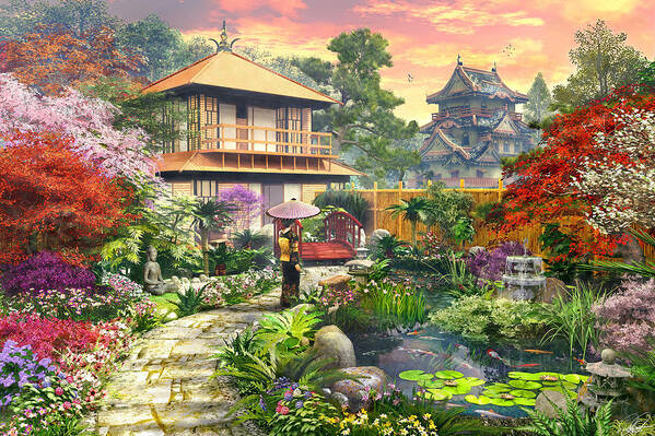 Horizontal Poster featuring the digital art Japan garden Variant 2 by MGL Meiklejohn Graphics Licensing