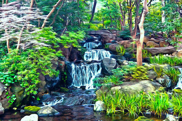 Waterfall Poster featuring the photograph Japanese Waterfall Garden by Scott Carruthers