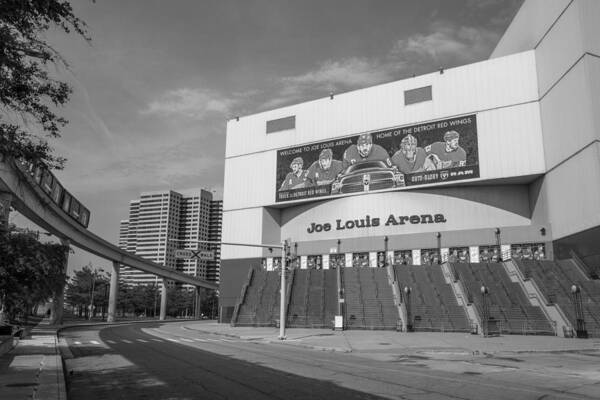 Detroit Poster featuring the photograph Joe Louis Arena Black and White by John McGraw
