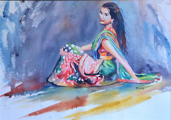 Joy; Woman In Saree Poster featuring the drawing Joy of Life by Parag Pendharkar