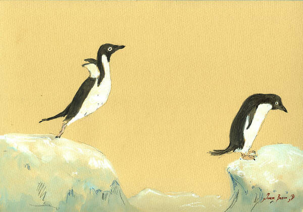 Penguin Art Poster featuring the painting Jumping penguins by Juan Bosco