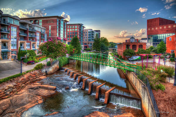 Reid Callaway The Main Attraction Poster featuring the photograph Greenville SC Just Before Sunset 2 Reedy River Falls Park Cityscape Architectural Art by Reid Callaway