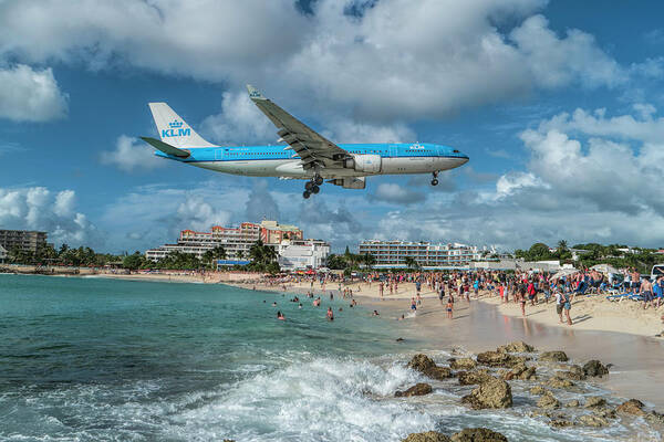Klm Poster featuring the photograph K L M A330 landing at SXM by David Gleeson