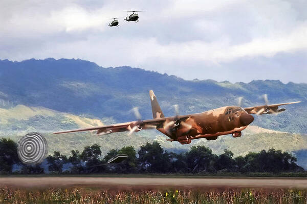 C-130 Poster featuring the digital art Khe Sanh LAPES C-130A by Peter Chilelli