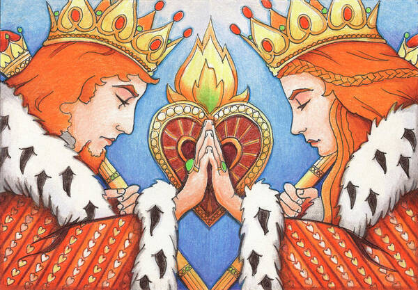 Colored Pencil Poster featuring the drawing King and Queen of Hearts by Amy S Turner