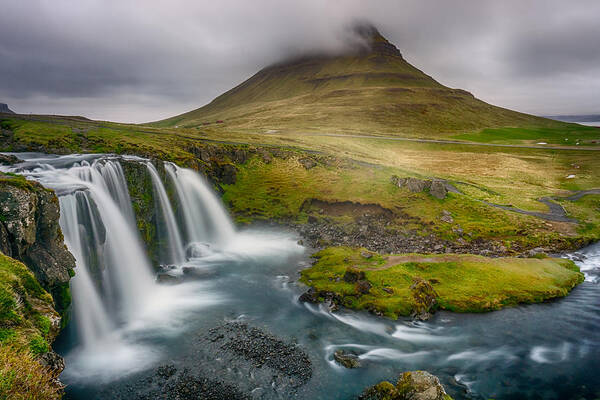 Iceland Poster featuring the photograph Kirkjufell at Midnight by Amanda Jones