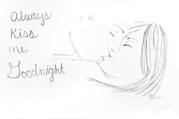 Couple Poster featuring the drawing Kiss me goodnight by Rebecca Wood