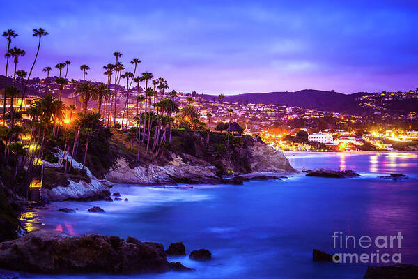 America Poster featuring the photograph Laguna Beach California City at Night Picture by Paul Velgos