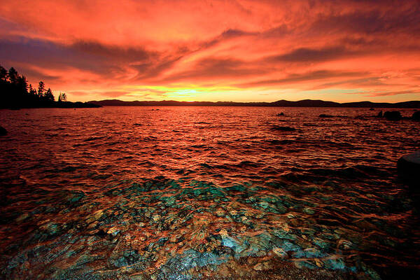 Lake Tahoe Poster featuring the photograph Lake Tahoe...Blood Moon Sunset by Sean Sarsfield