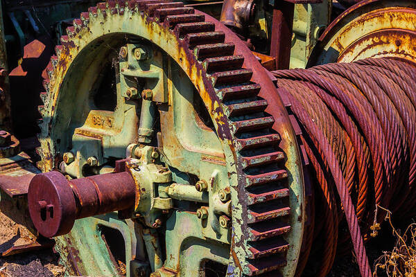 Machinery Poster featuring the photograph Large Gear And Cable by Garry Gay