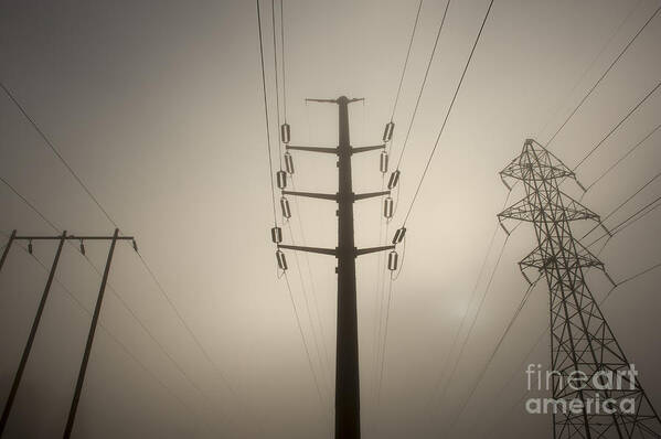 Snohomish Valley Poster featuring the photograph Large Transmission Towers in Fog by Jim Corwin