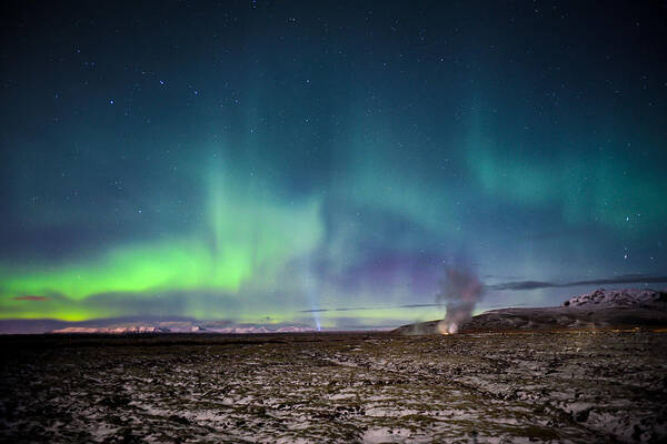 Iceland Poster featuring the photograph Lava And Light - Aurora Over Iceland by Alex Blondeau