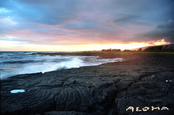 Aloha Poster featuring the photograph Lava Field Sunset Big Island Hawaii by Lawrence Knutsson
