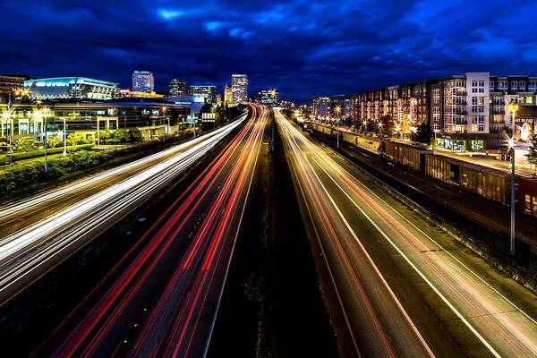 Slow Poster featuring the photograph Light Streaks on 705 by Rob Green