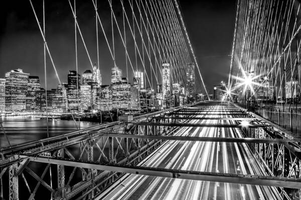 Brooklyn Bridge Poster featuring the photograph Light Trails Of Manhattan by Az Jackson