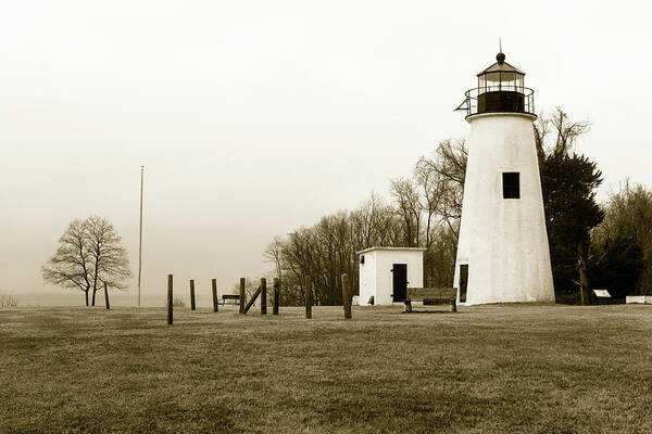 Black And White Poster featuring the photograph Lighthouse at Turkey Point by Dennis Dame