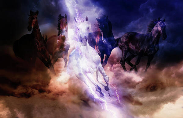 Horses Poster featuring the digital art Lighting by Lilia S