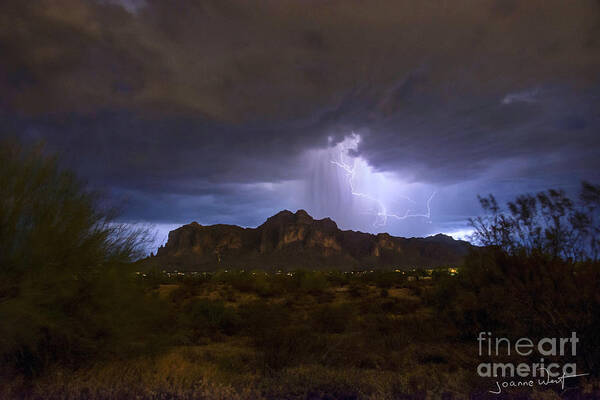 Monsoon Poster featuring the photograph Lightning Storm ove Superstition Mountains by Joanne West