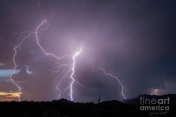 Monsoon Poster featuring the photograph Lightning Storm Peralta Rd Gold Canyon AZ by Joanne West