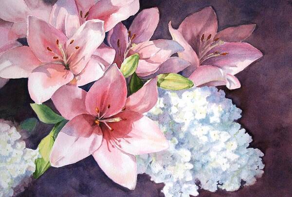 Floral Poster featuring the painting Lilies and Hydrangeas - II by Vikki Bouffard