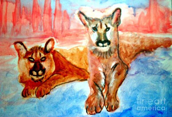 Lion Cubs Poster featuring the painting Lion Cubs of Arizona by Stanley Morganstein