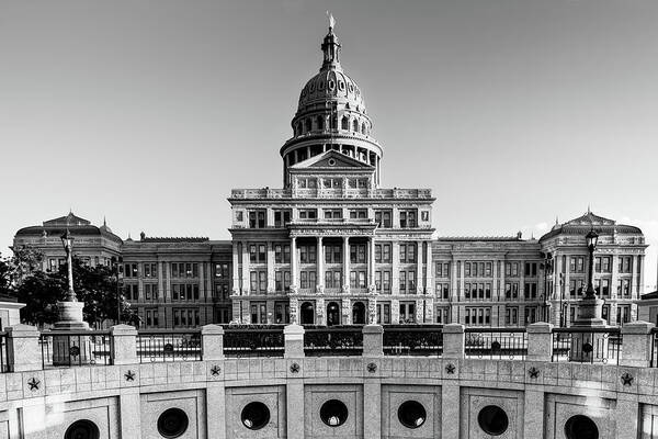 America Poster featuring the photograph Lone Star State Capitol Building Black and White - Austin Texas by Gregory Ballos