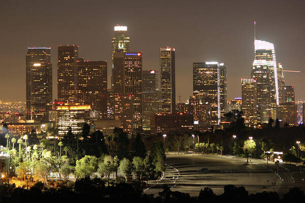 Los Angeles Poster featuring the photograph Los Angeles Skyline Nighttime 4 by Helaine Cummins