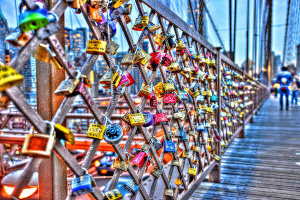 Love Locks Poster featuring the photograph Love Locks on the Brooklyn Bridge Too by Randy Aveille