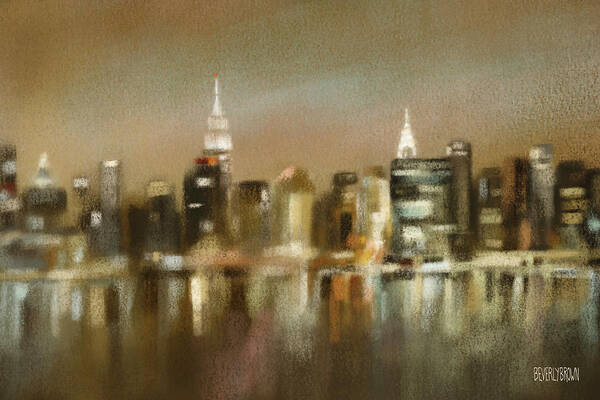 New York Poster featuring the painting Luminous New York Skyline by Beverly Brown