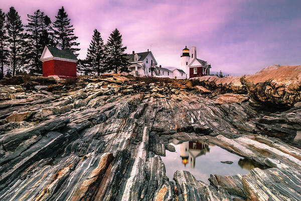 Maine Poster featuring the photograph Maine Pemaquid Lighthouse Reflection in Summer by Ranjay Mitra