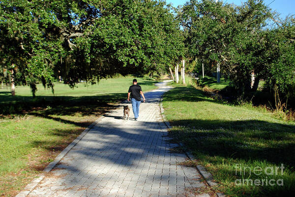 Wildlife Poster featuring the photograph Man Walking Dog by Gary Wonning