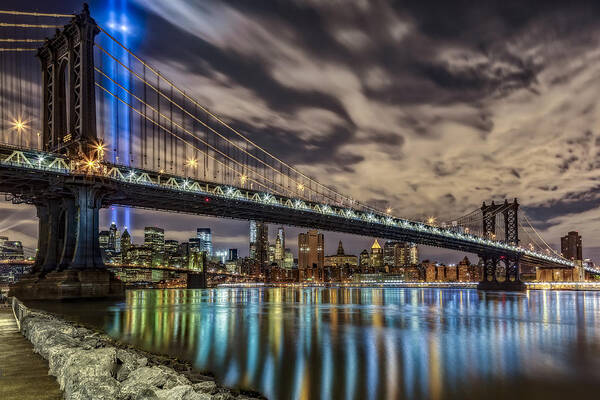 Manhattan Bridge Poster featuring the photograph Manhattan Bridge 911 Tribute by Susan Candelario