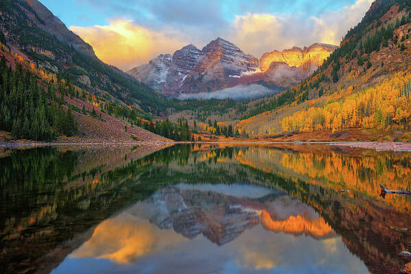 Maroon Bells Poster featuring the photograph Maroon Bells Autumn Reflections by Greg Norrell