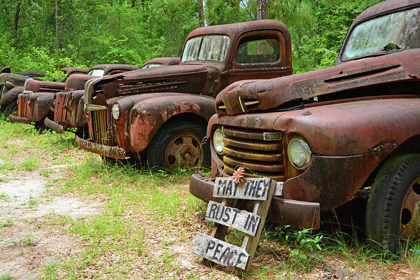 Pat Harvey's Truck Graveyard Poster featuring the photograph May They Rust in Peace by Ben Prepelka