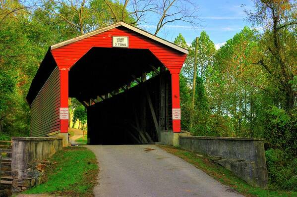 Foxcatcher Farms Covered Bridge Poster featuring the photograph MD Covered Bridges - Foxcatcher Farms Covered Bridge Over Big Elk Creek No. 2A - Cecil County by Michael Mazaika